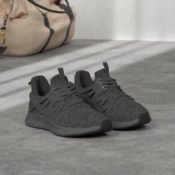 Women's Black Grey Slip On Lightweight Casual Walking Tennis Sneakers for Gym - Picture 2 of 6